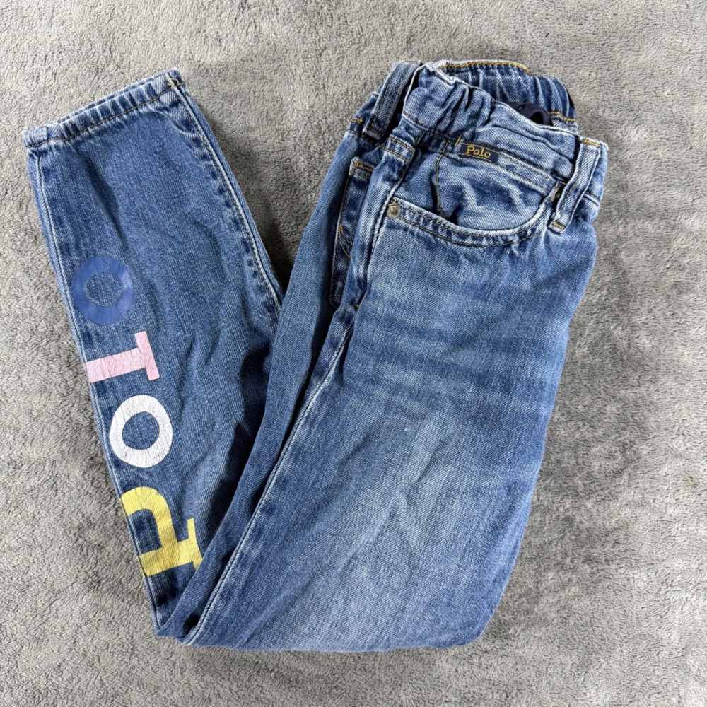 Polo Ralph Lauren Astor Slim Boyfriend Jeans Girls 8 Blue Excellent Logo Graphic